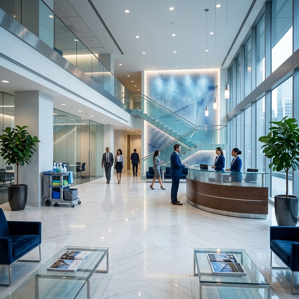 High-end modern bank branch or corporate lobby in Central Massachusetts